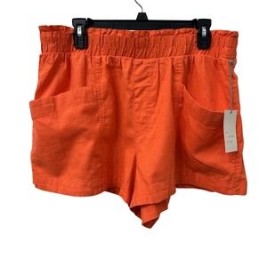 A New Day‎ Shorts Large Orange Linen Blend Smocked Waist Patch Pocket NEW